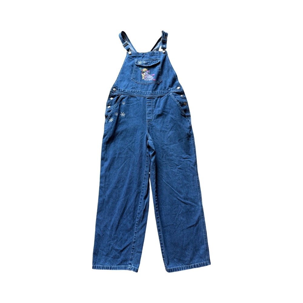 Vintage Disney Store Winnie the Pooh Denim Christmas Overalls Adult L 90s
